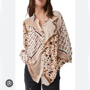Free People Hazel Button Down in Tea Combo